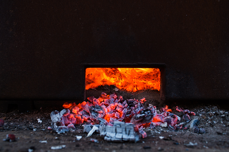 Glowing embers of the woodfired kiln